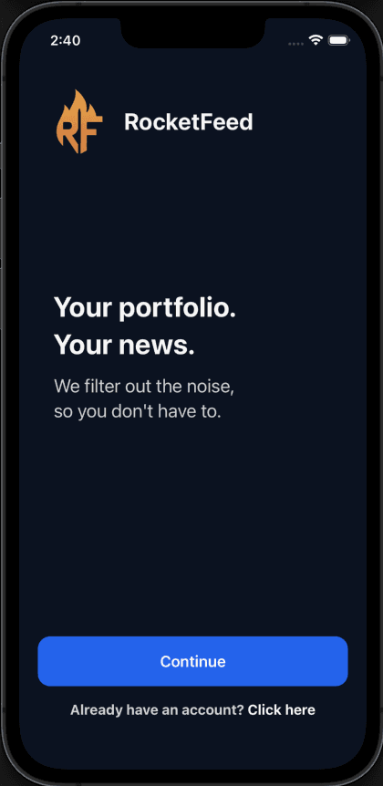 RocketFeed home screen